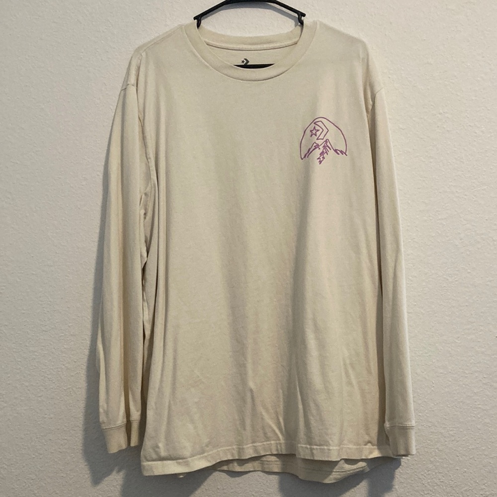 Converse Cream Long Sleeve Tee with Crew Neck and Minimalist Graphic